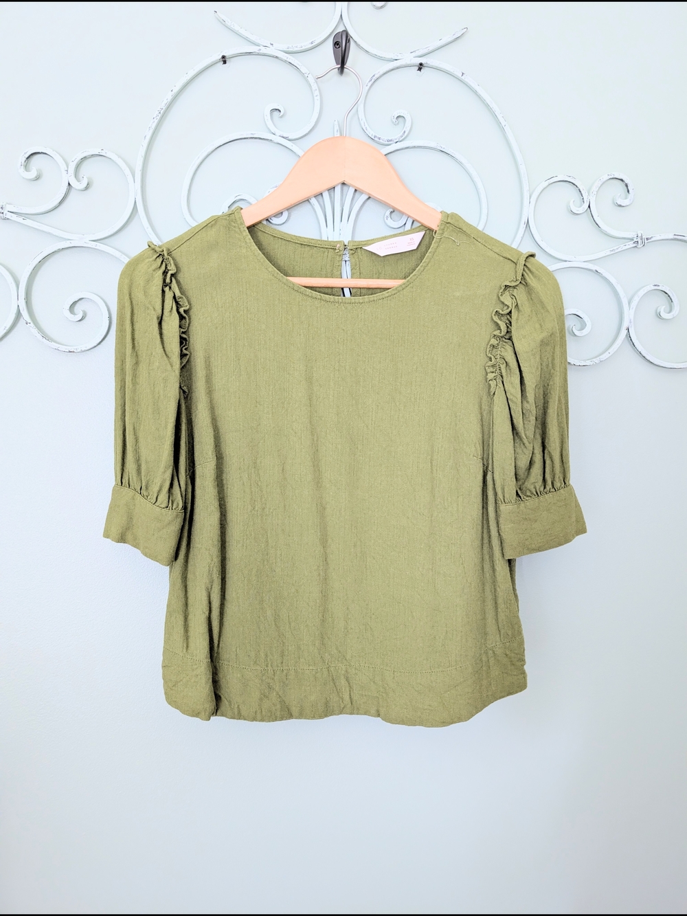Lauren Conrad  Olive Green Ruffle Sleeve Top